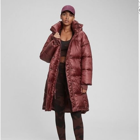 Midi Puffer Coat Jacket Maroon 